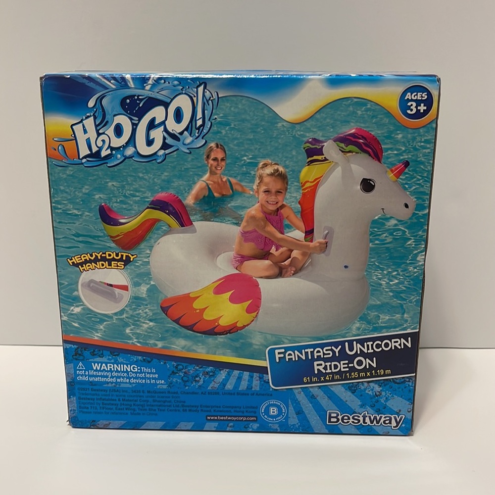Kid’s Fantasy Unicorn Ride On Blow Up Pool Ride On Toy New In Box - Picture 3 of 4